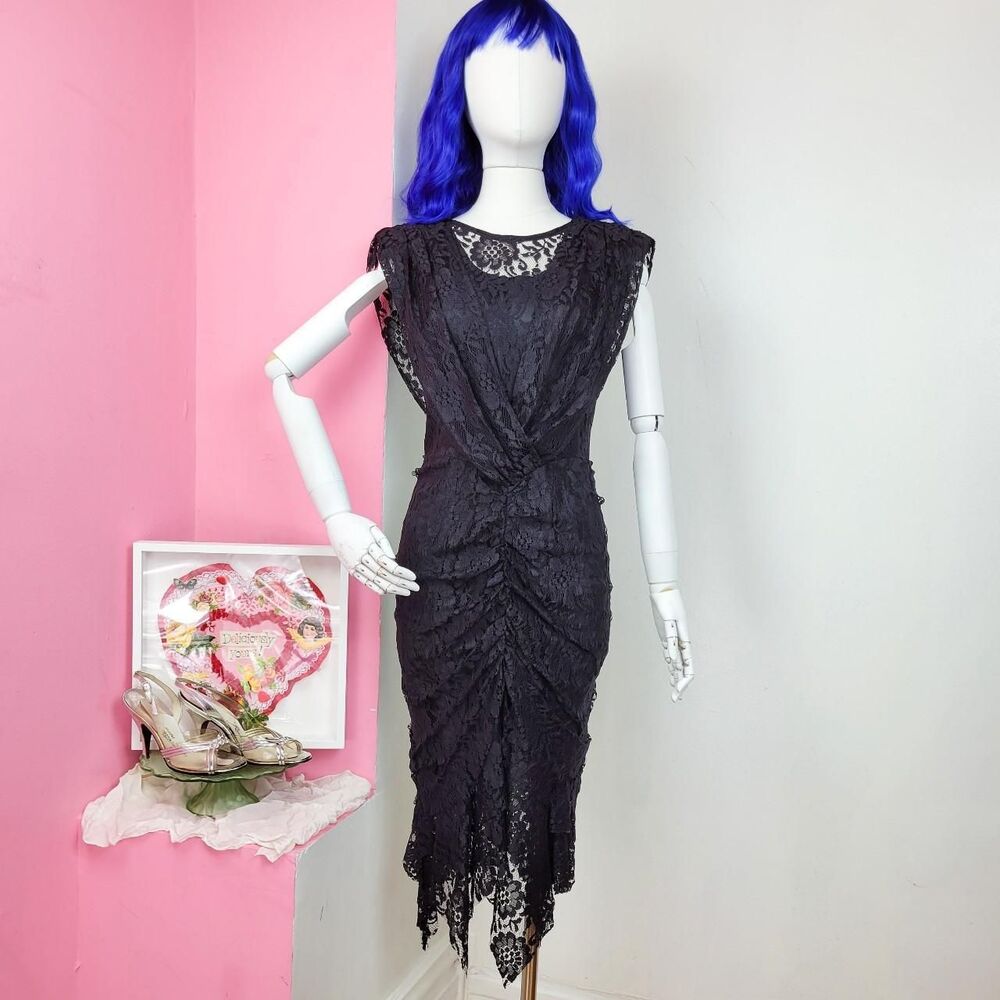 Vintage 80s Black Lace Wiggle Dress